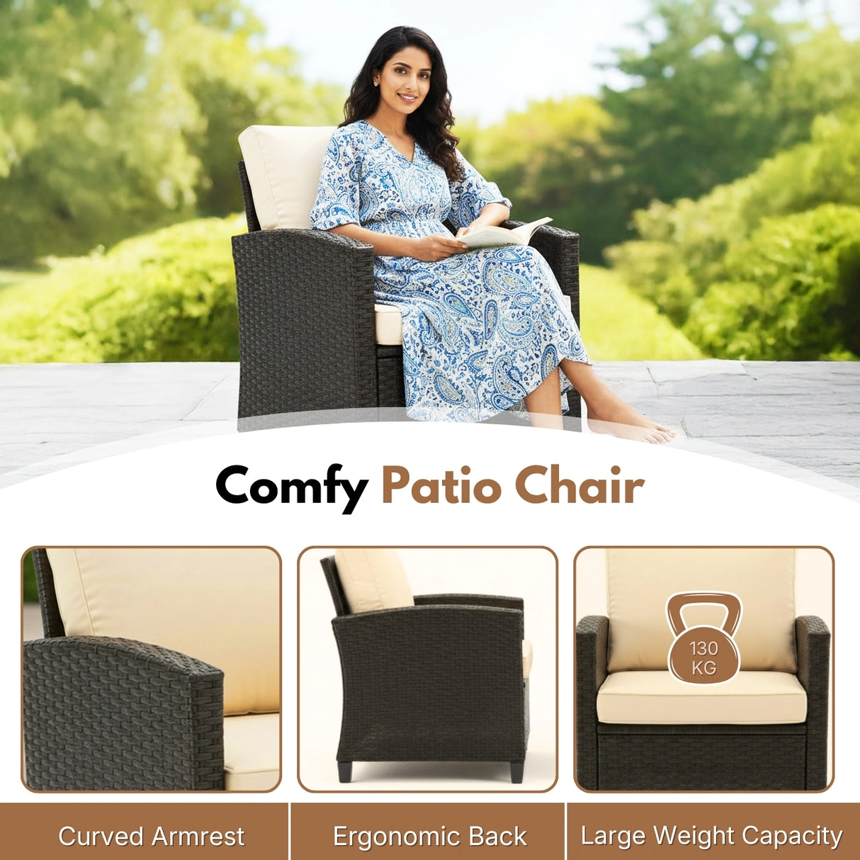 3-Piece Outdoor Rattan Wicker Patio Set