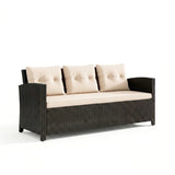 Outdoor Wicker L-Shape Sofa Set with Ottoman & Convertible Wooden Coffee Table