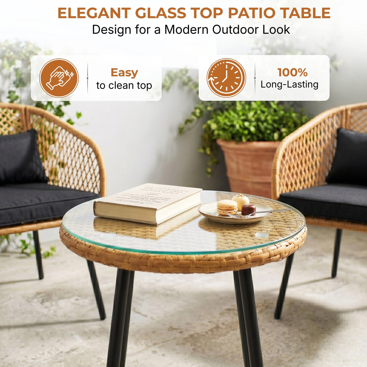 Outdoor Wicker 3-Piece Patio Set
