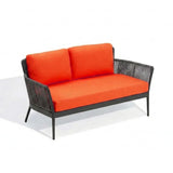 4-Piece Outdoor Rope Patio Furniture Set with Glass Top Table (Grey & Orange)