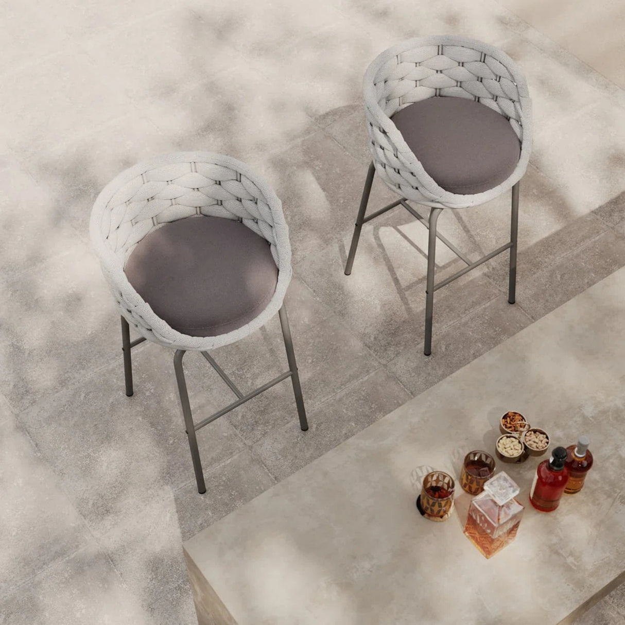 2-Piece Outdoor Rope Bar Chairs – Stylish Comfort Built to Last