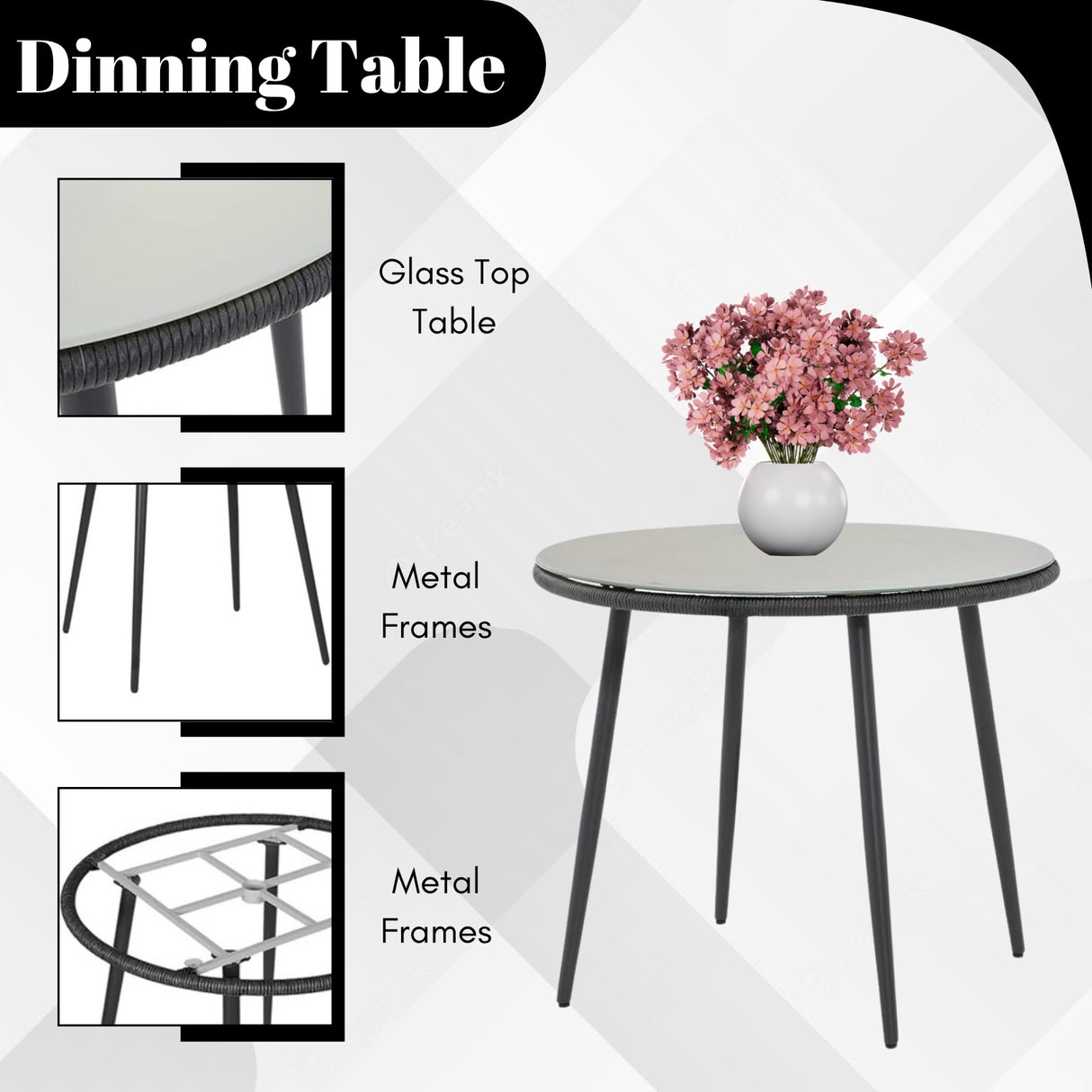 5-Piece Outdoor Rope Patio Dining Set With Glass Top Table