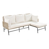 Outdoor L-Shape Rope Sofa Set (Beige & White)