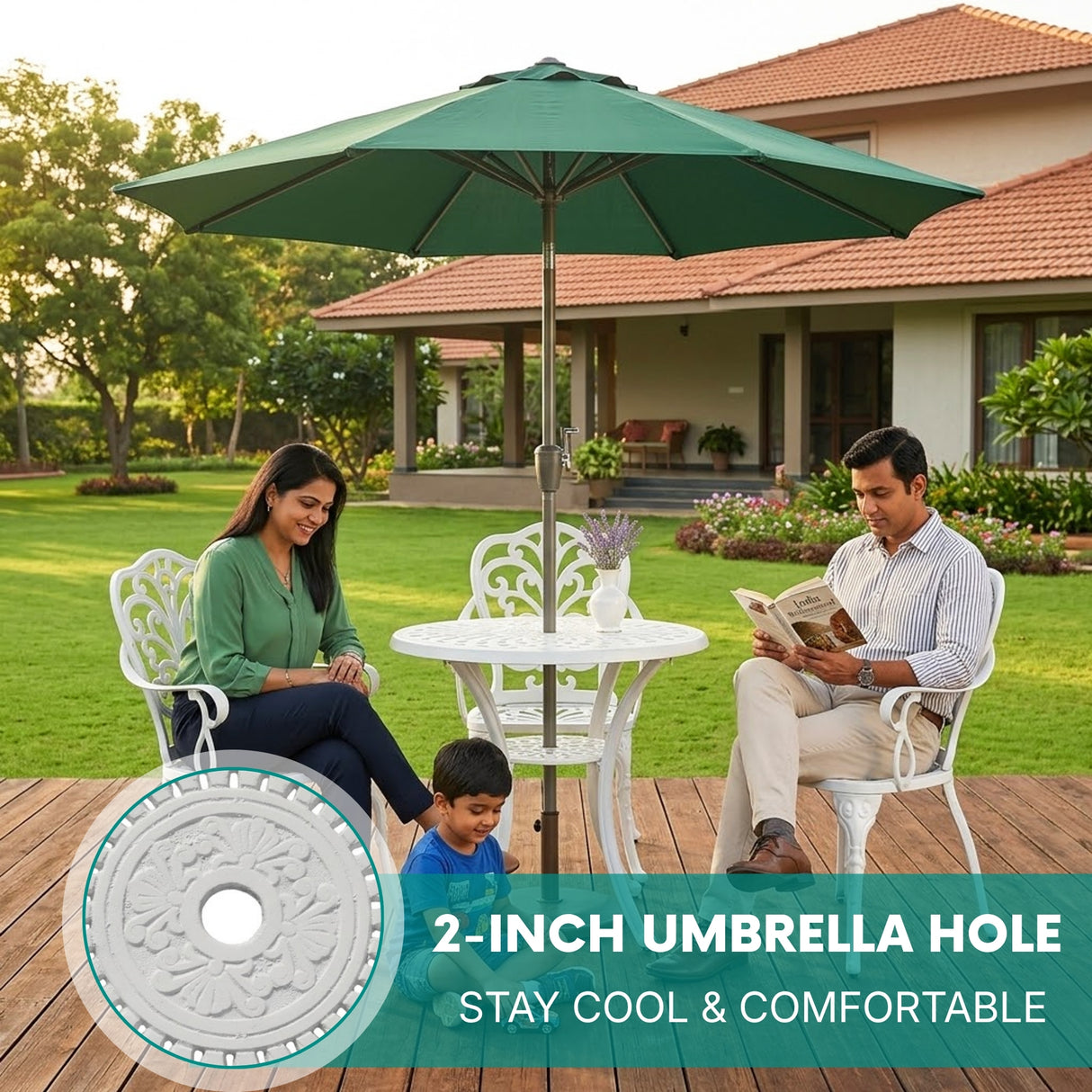 3-Seater Outdoor Cast Aluminum Bistro Set with Round Table (White)