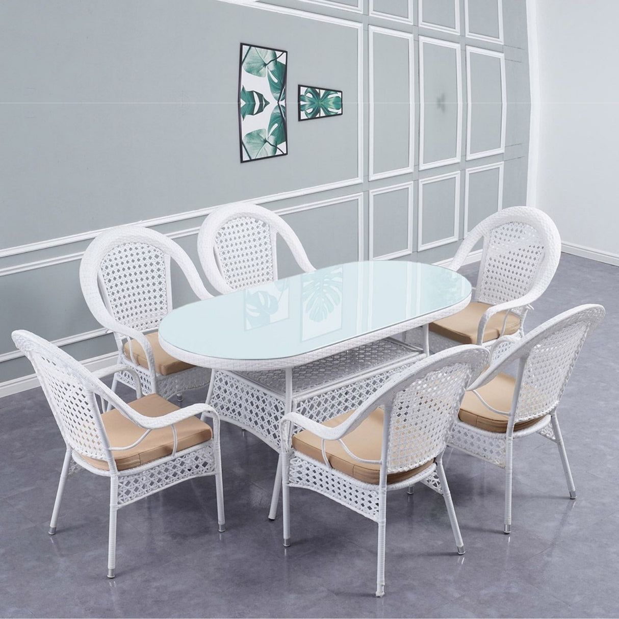 Outdoor All-Weather Resistant Rattan Wicker 7-Piece Dining Set