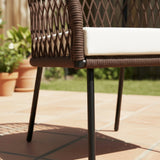 Outdoor Rope 4-Seater Sofa Set with Glass Top Table (Brown & Cream)