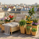 Tall Tapered Set of 6  Outdoor Wicker Planter (Beige)