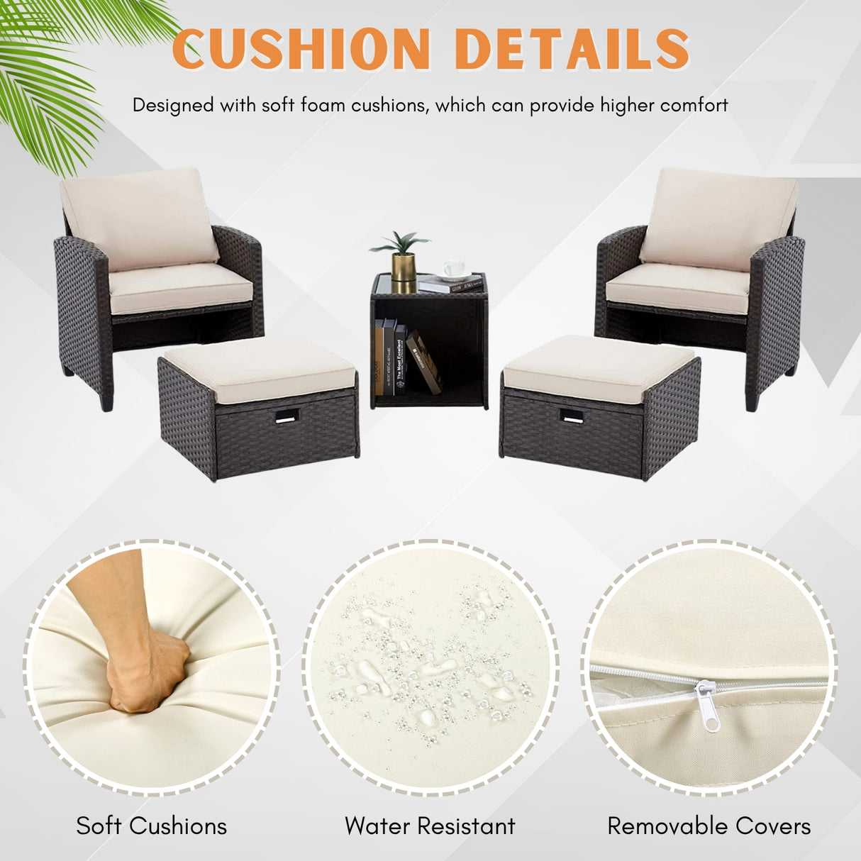 5 Piece Outdoor Patio Wicker Furniture Set
