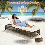 Outdoor Wicker Rattan Lounger Set of 2 with Patio Umbrella (Dark Brown & Off-White)