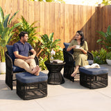 Outdoor 5 Piece Rope Patio Chair Ottoman Set (Black & Navy-Blue)