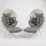 4-Piece Outdoor Wicker Egg Chair Set with Ottomans (White & Grey)