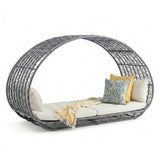 Outdoor Rattan Wicker Daybed with Oval-Shaped Canopy Frame (Silver Grey & Off-White)