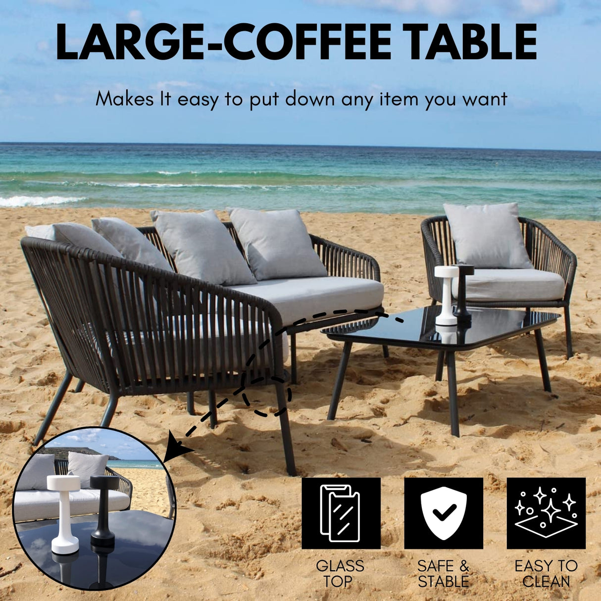 4-Piece Outdoor Rope Patio Sofa Set (Black & Off-White)