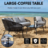 4-Piece Outdoor Rope Patio Sofa Set (Black & Off-White)