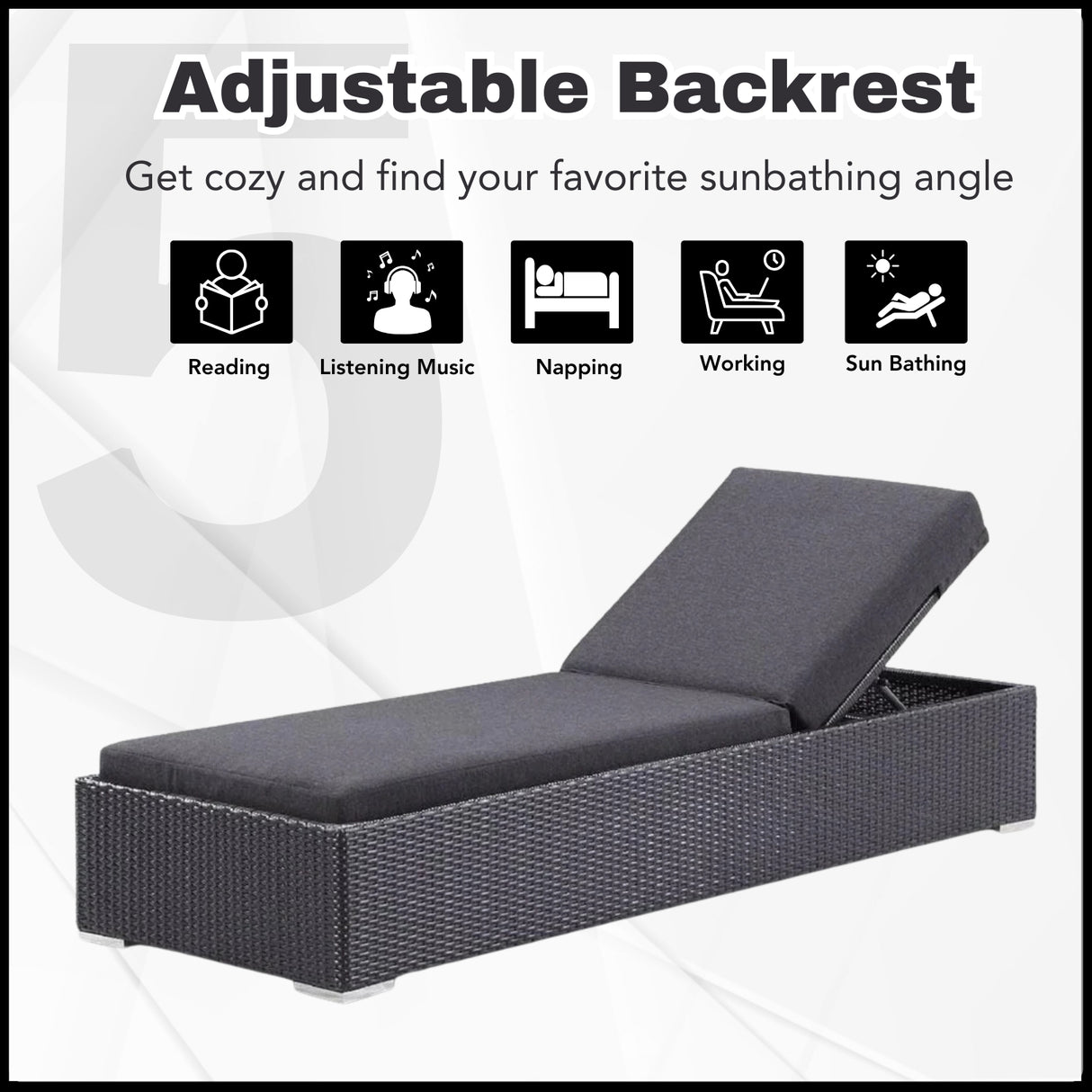 Outdoor All-Weather Rattan Wicker Lounger (Black)
