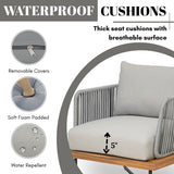 Outdoor 6-Piece Rope Woven Conversation Sofa Set with Wooden Top Table