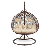 Double Seater Rattan & Wicker Swing (Brown & Cream)
