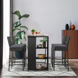 5-Piece Outdoor Rattan Wicker Bar Set with Glass Top Table