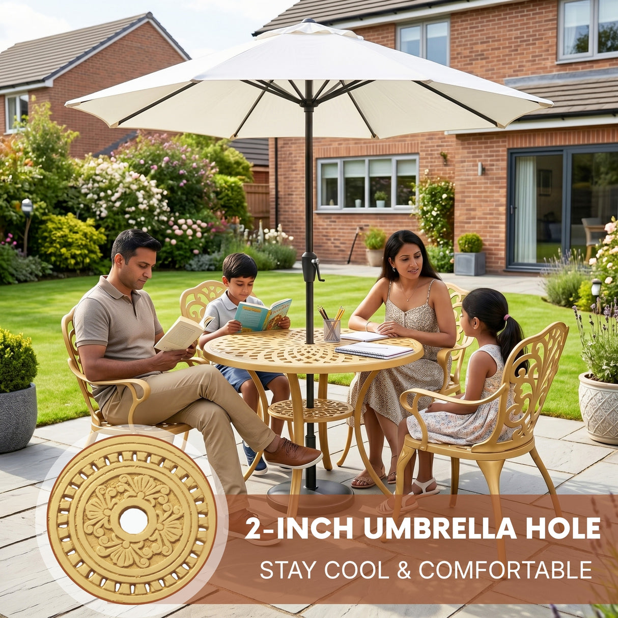 Outdoor Cast Aluminum 5-Piece Patio Conversation Set (Beige)