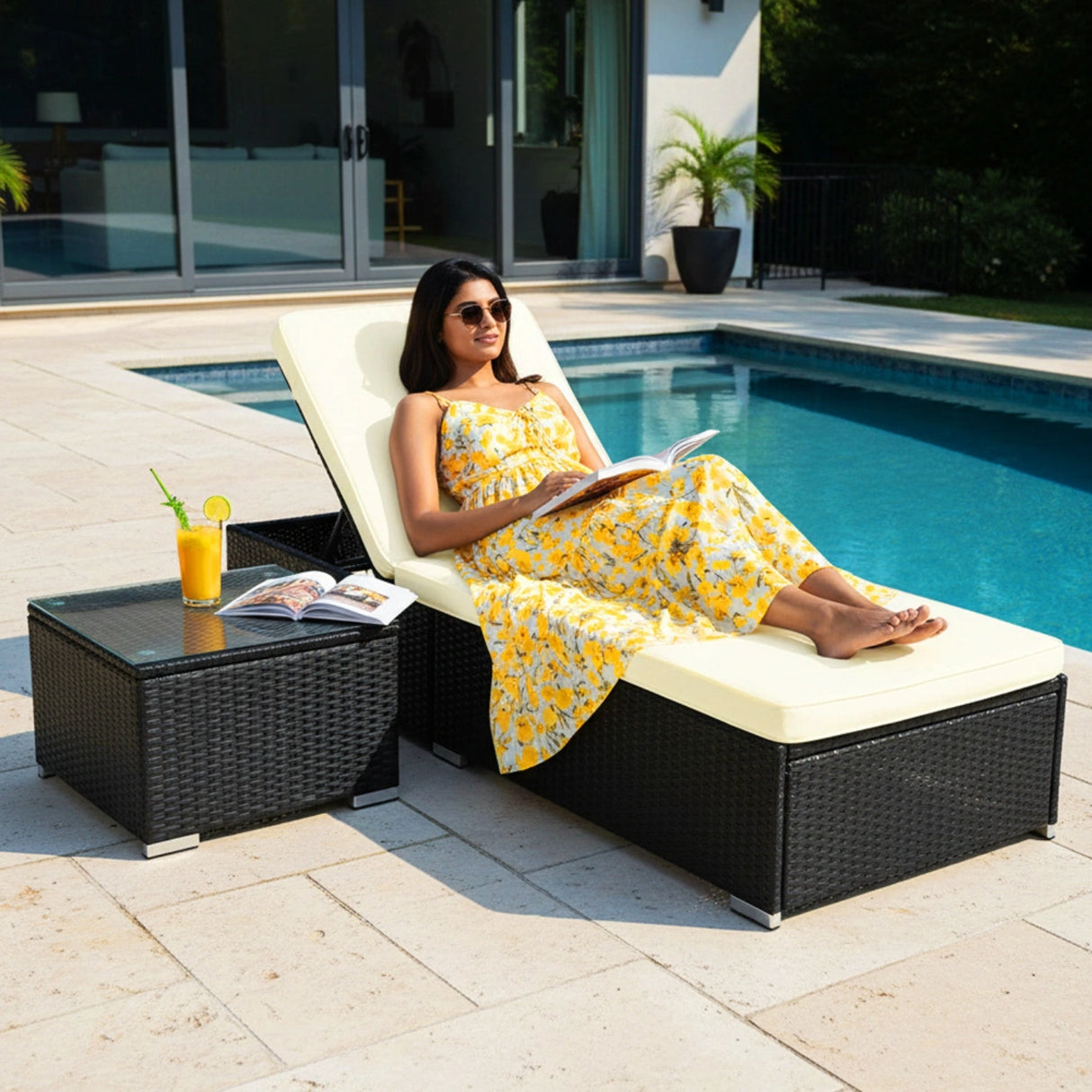 Outdoor Wicker Lounge Chair With Side Table