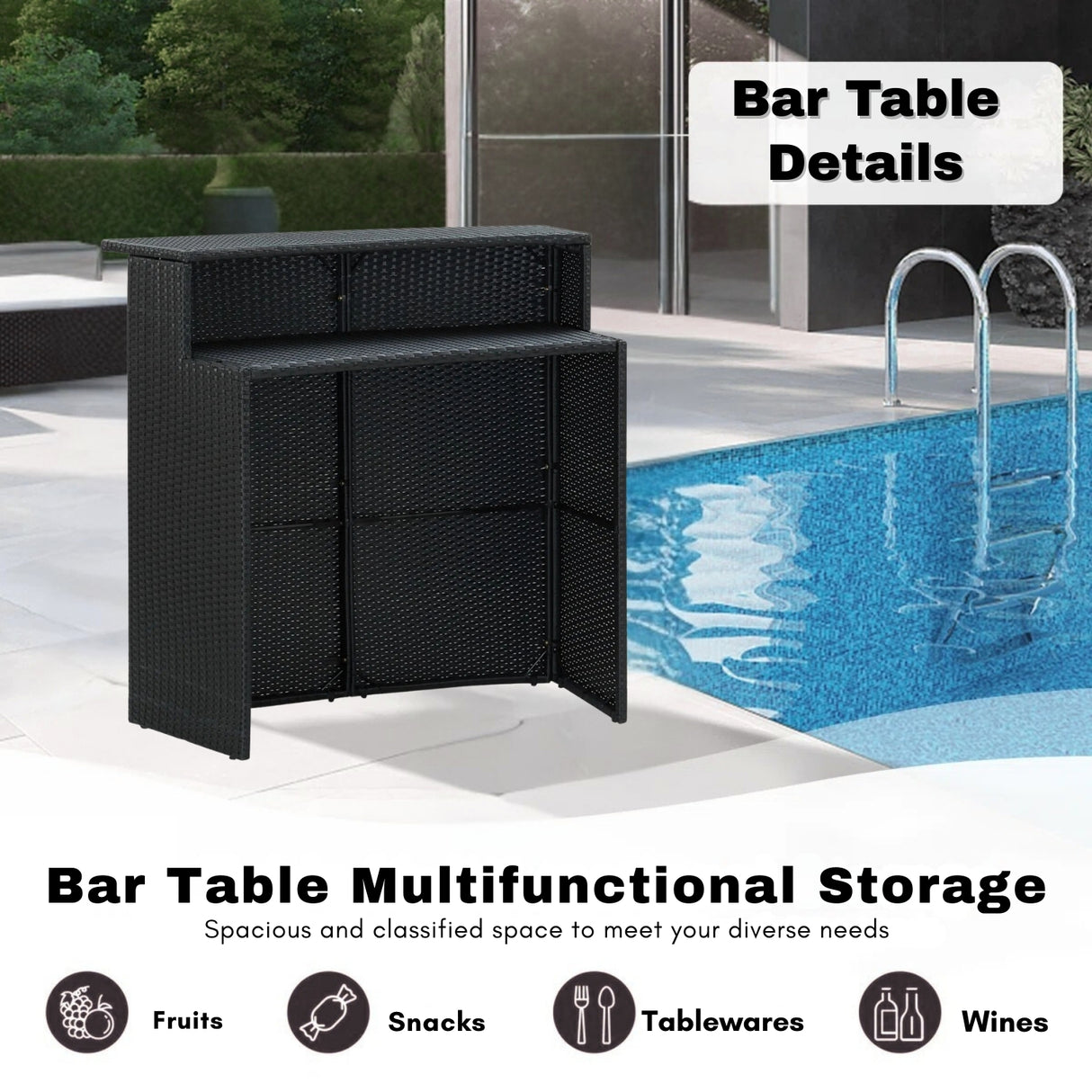 5-Piece Outdoor Rattan Wicker Bar Set with Wicker Top Table