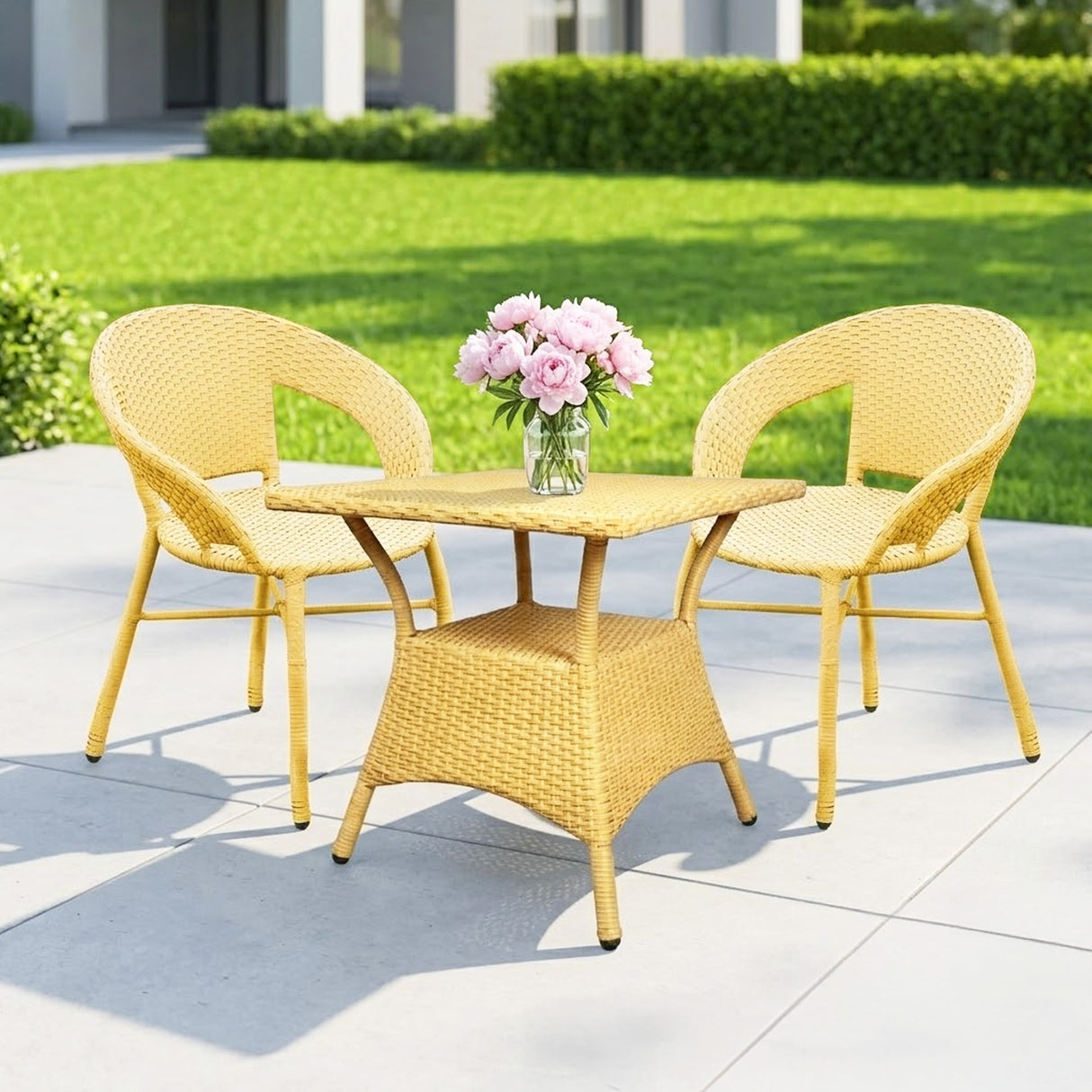 Outdoor Wicker 3 Piece Patio Bistro Set (Beige)
