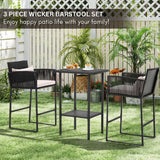 Outdoor Rattan Wicker Bar Set With 2-Tier Table
