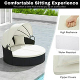 Outdoor Round Canopy Daybed Wicker Patio Furniture Set with Cushions