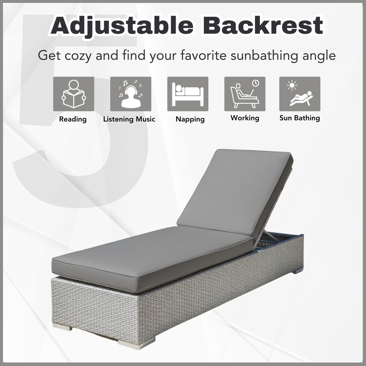 Outdoor All-Weather Rattan Wicker Lounger (Silver Grey & Grey)