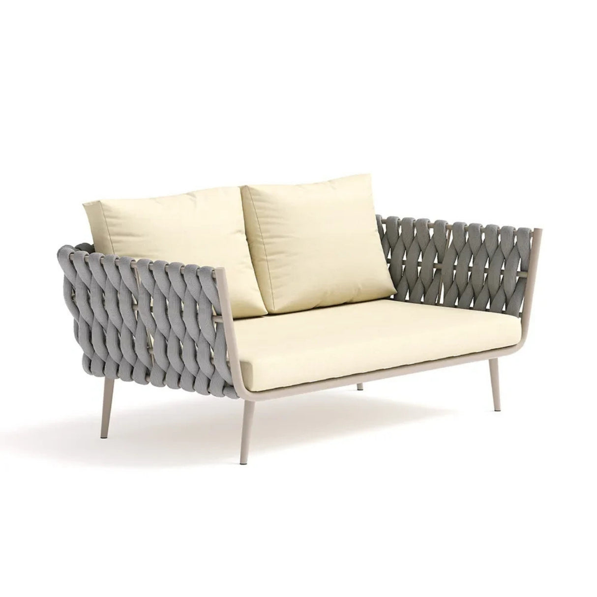 4-Piece Outdoor Rope Sofa Set With Glass Top Table (Grey & Cream)