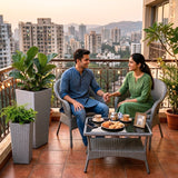 2-Piece Outdoor Rattan Wicker Tall Square Planters (Silver Grey)