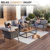 4 Piece Outdoor Rope Sofa Set with Wooden Top Table