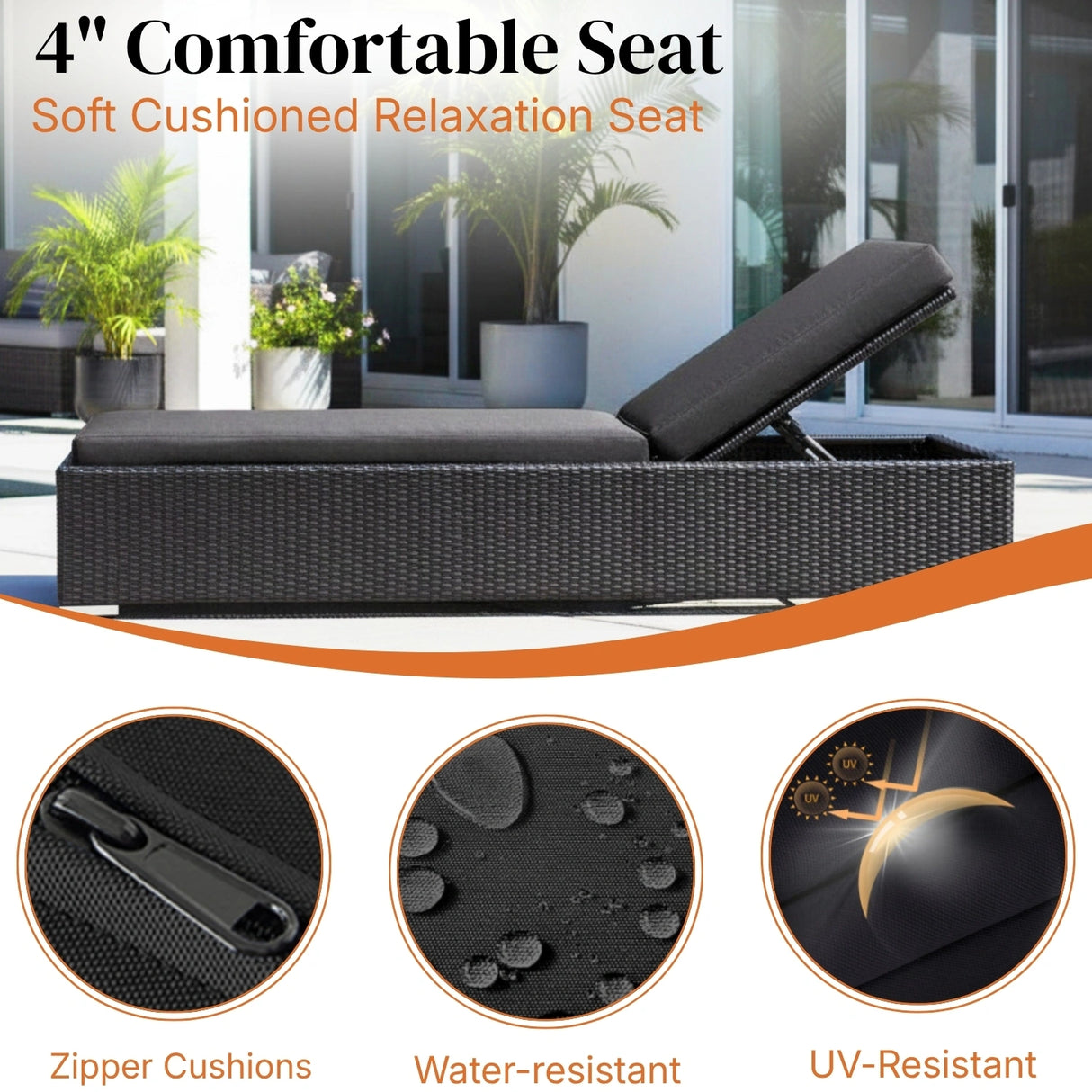Outdoor All-Weather Rattan Wicker Lounger (Black)