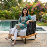 Premium All-Weather Outdoor Rope Sofa Chairs Set (Black & Off-White)