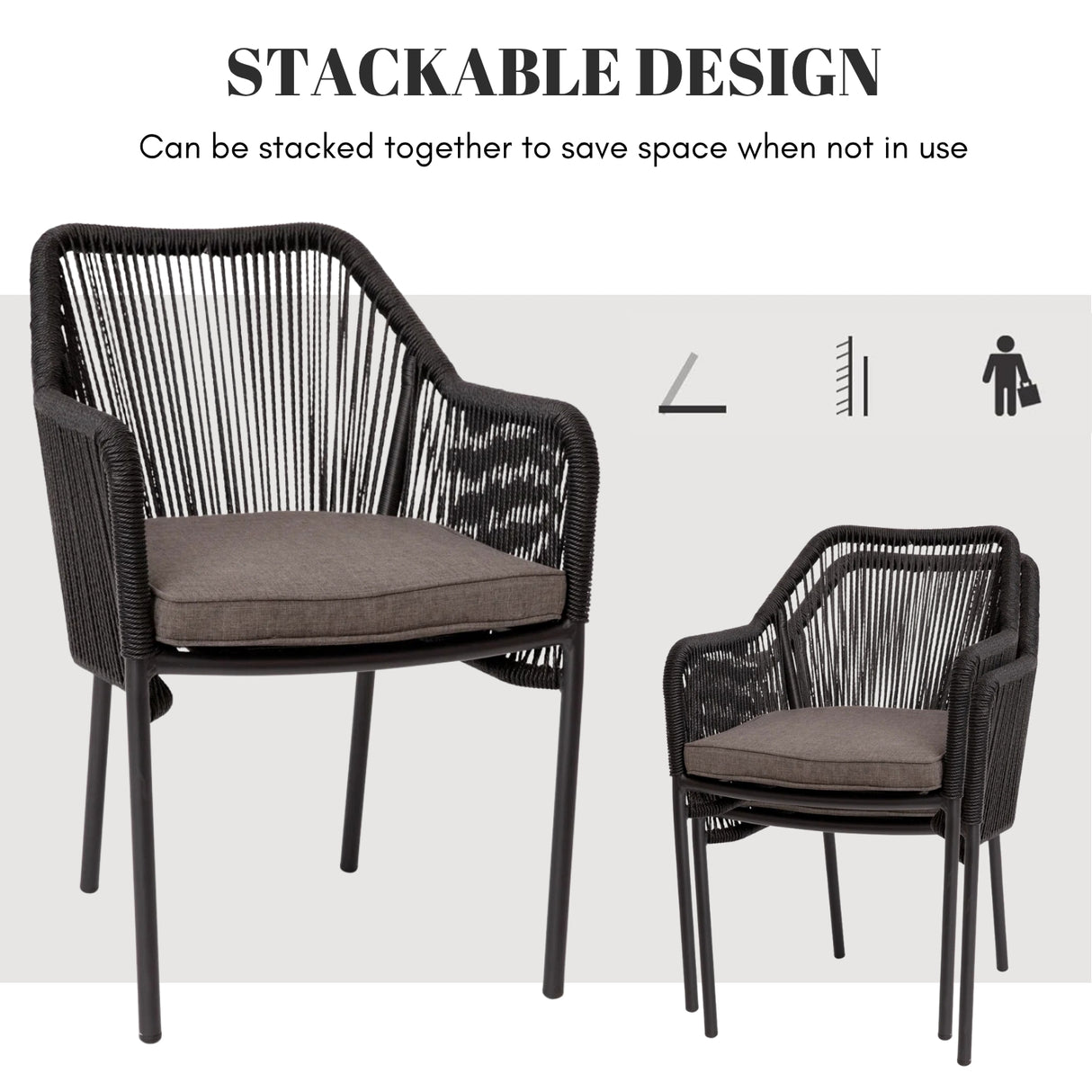 2-Piece Outdoor Rope Patio Dining Chairs