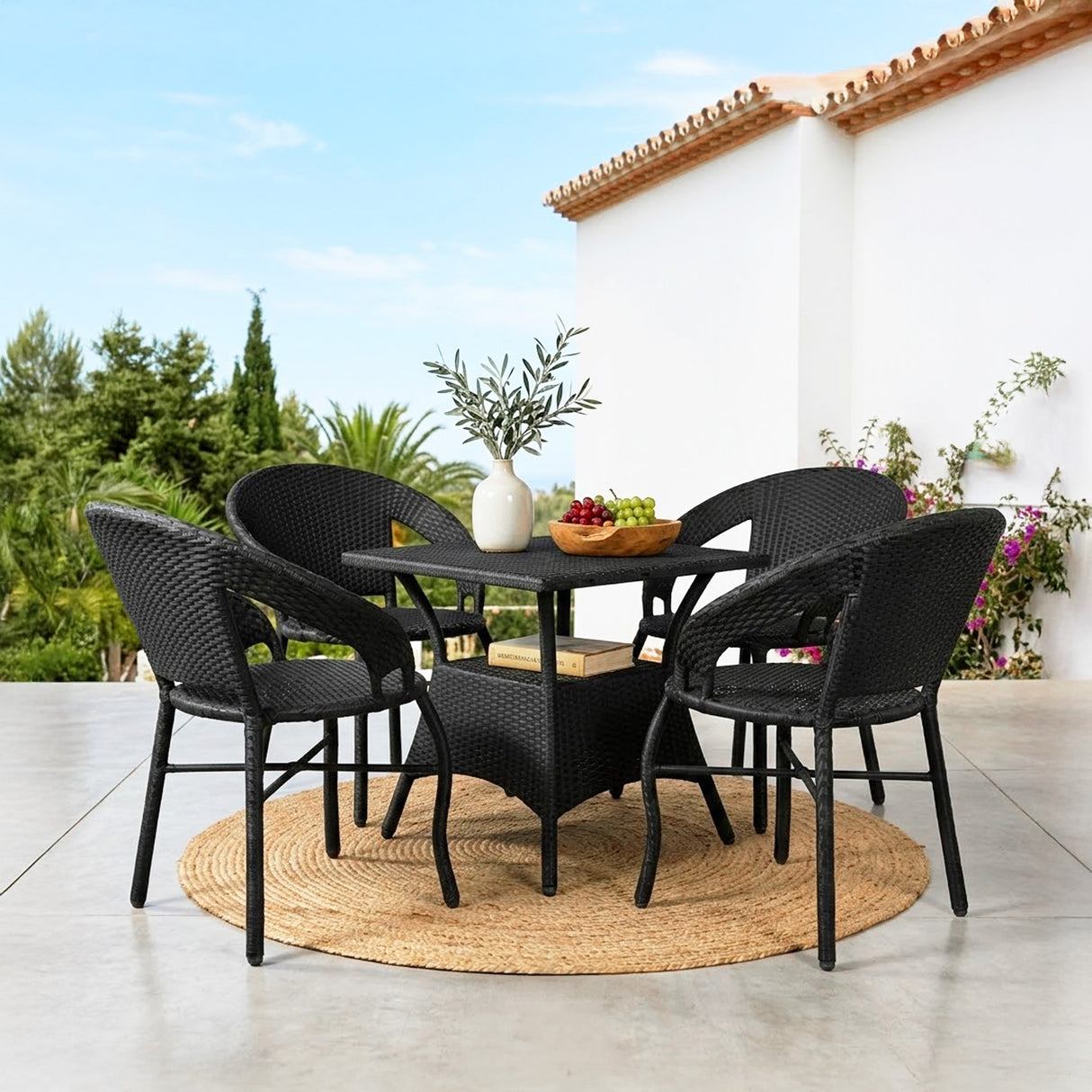 Outdoor Rattan Wicker 5-Piece Patio Furniture Set (Black)