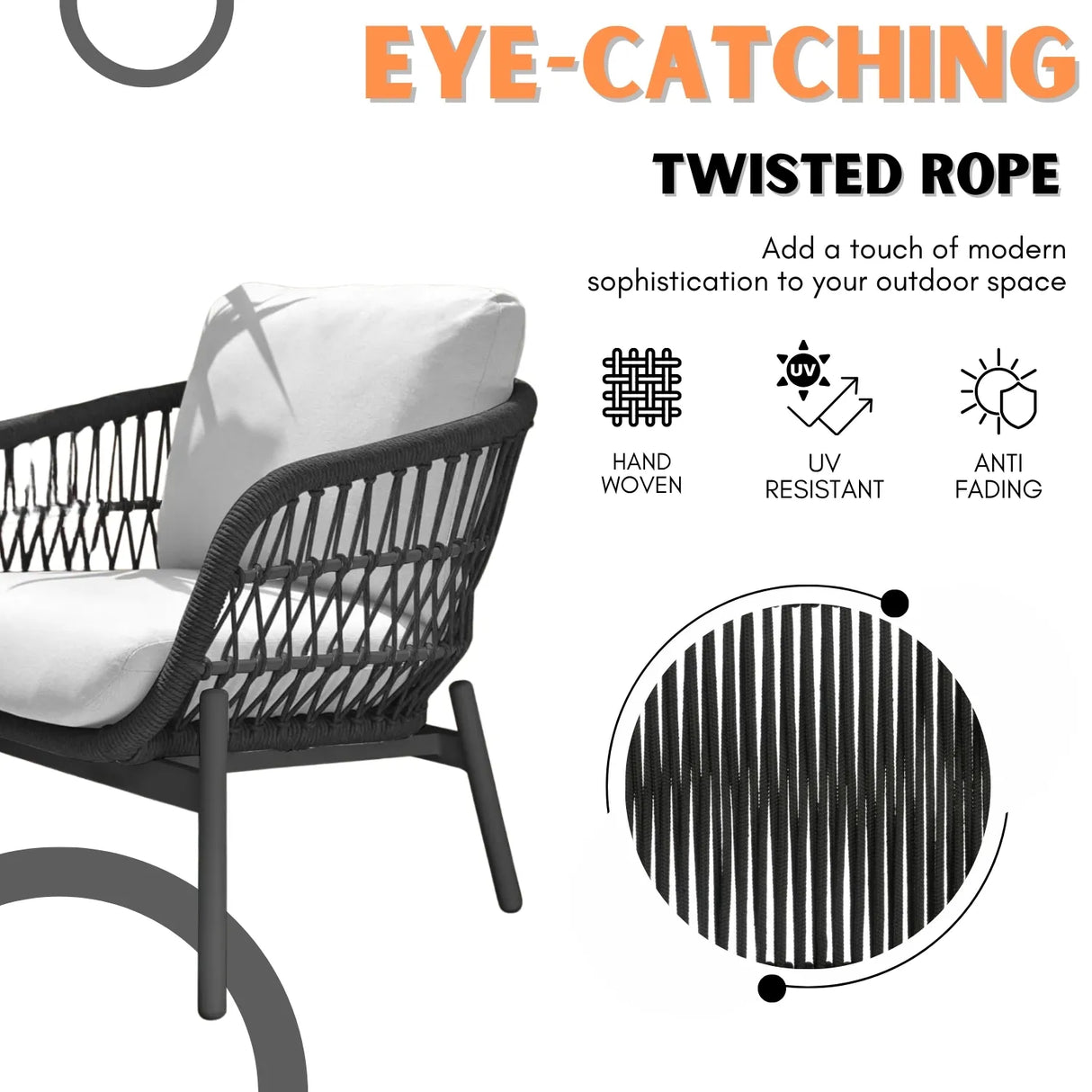 Outdoor 4 Seater Rope Conversation Sofa Set