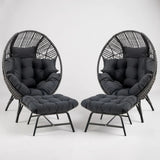 4-Piece Outdoor Wicker Egg Chair Set with Ottomans (Black & Dark Grey)
