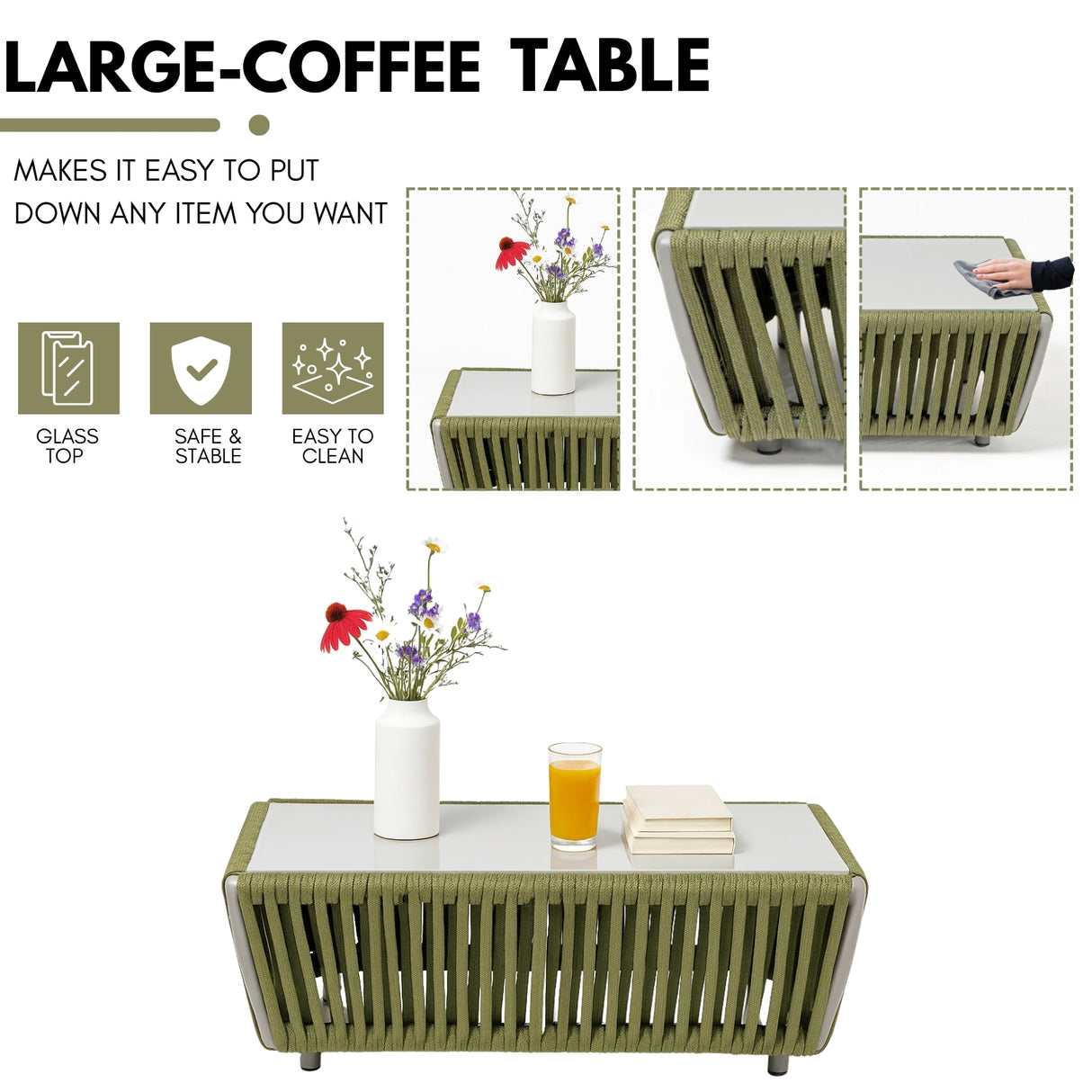 All-Weather Rope 5 Seater Sofa Set With Glass Top Table