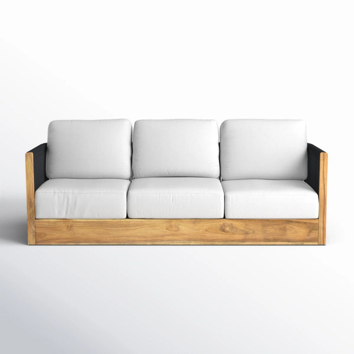 Outdoor Teak Wood Rope 3 Seater Sofa Set with 2-Tier Center Table
