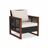 Outdoor Wicker 3-Piece Patio Furniture Set with Solid Wooden Frames (Dark Brown & White)