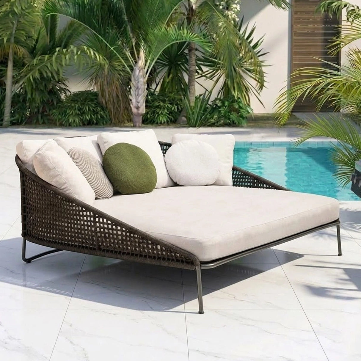 Outdoor Rope Patio Furniture Daybed (Brown and Cream)