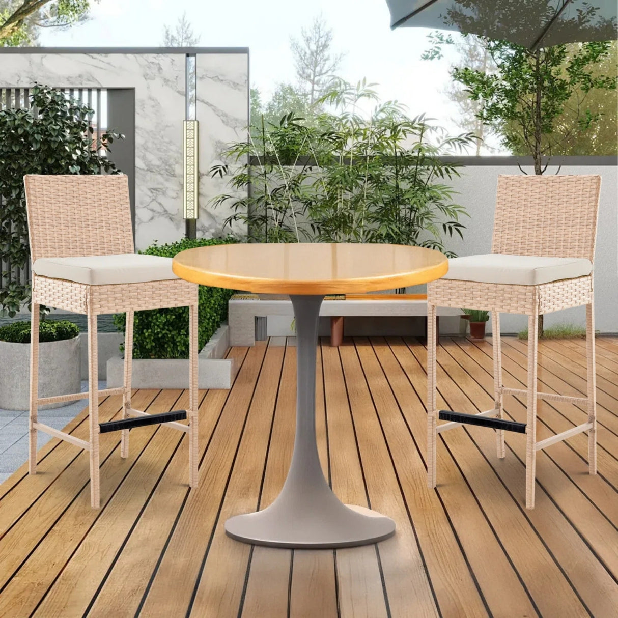 Outdoor Rattan Wicker Bar Chairs Set of 2