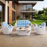 4-Seater Modern Design Outdoor Patio Furniture Set (White & Sky-blue)