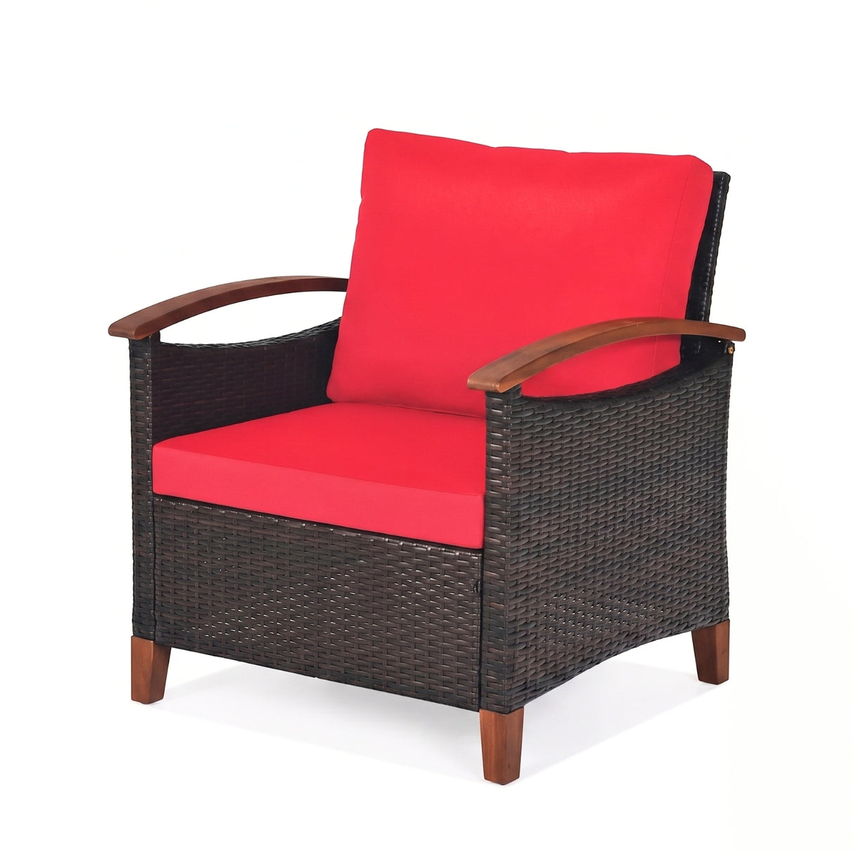 3-Piece Outdoor Wicker Patio Conversation Set (Dark Brown & Red)