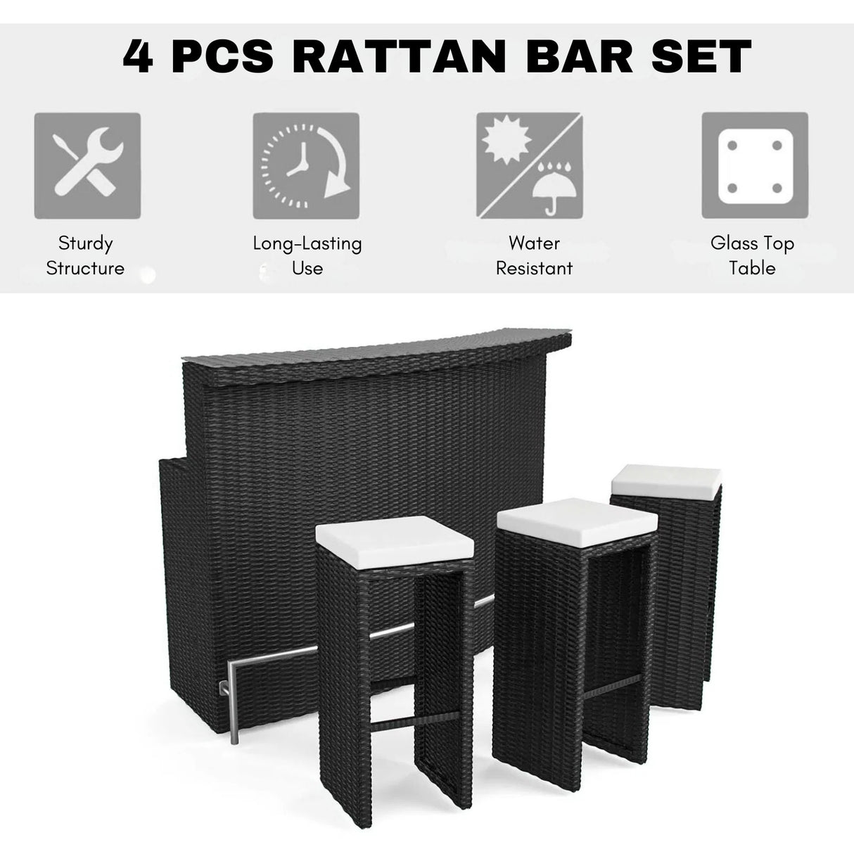 3-Seater Outdoor Rattan Wicker Bar Set