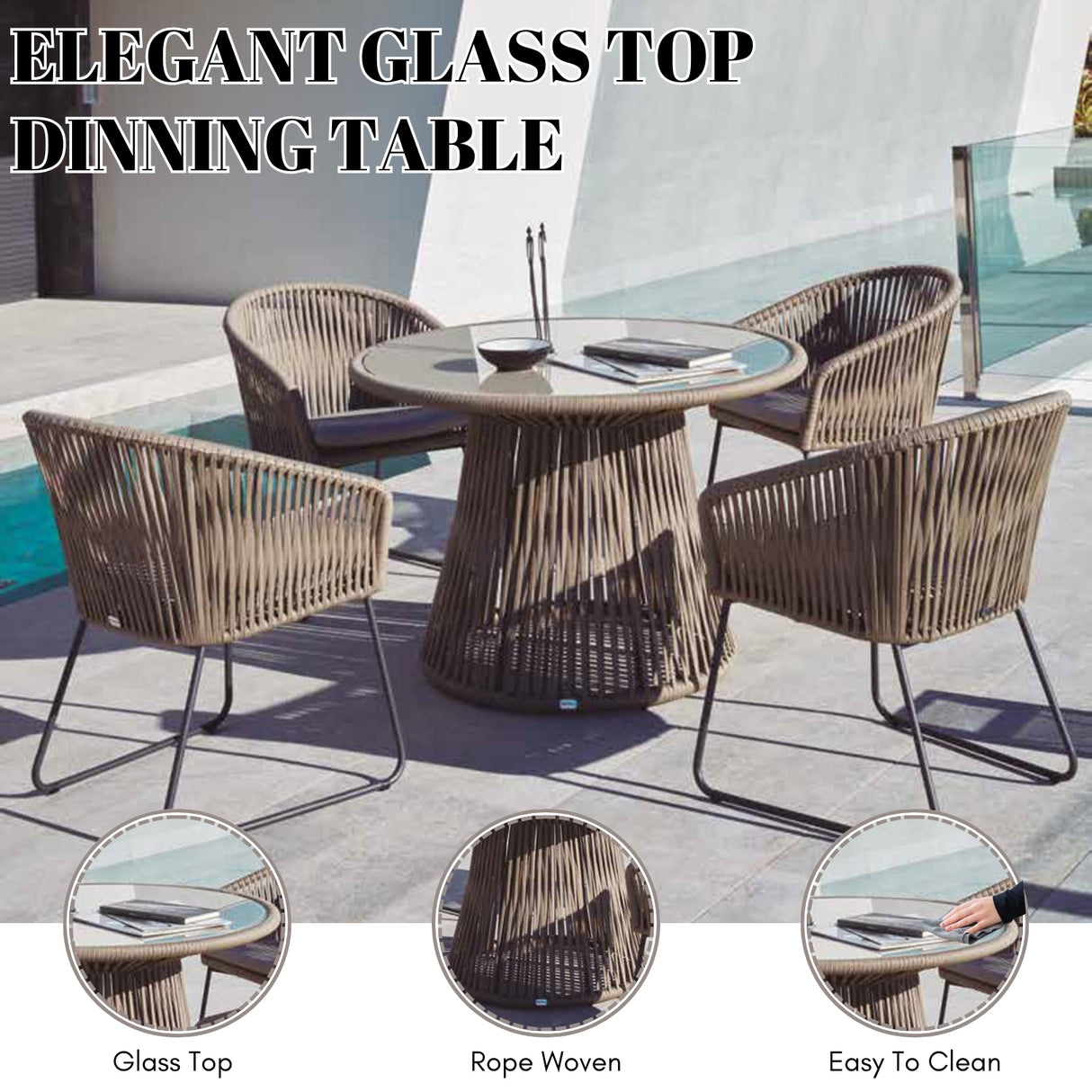 5-Piece Outdoor Patio Dining Set & Glass Top Table