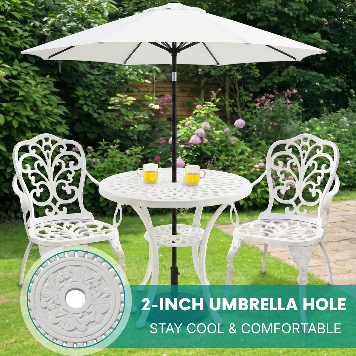 Outdoor 3-Piece Cast Aluminum Bistro Set (White)