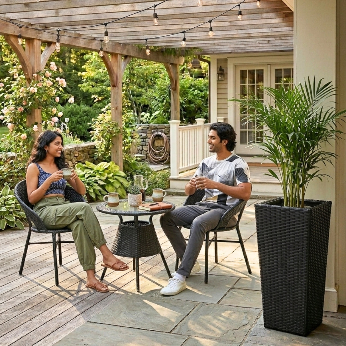 Outdoor Black Wicker Planter Set of 3