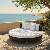 Outdoor All-Weather Rattan Wicker Round Daybed (Black & White)